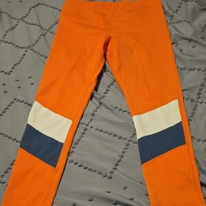 ZYIA Kids Leggings in Orange with Blue and White Stripes